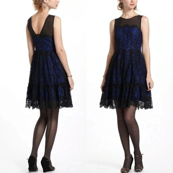 Moulinette Soeurs Anthropologie NWT Saphire Illusion Lace Overlay Dress Size 4 - Picture 2 of 14